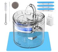 Fuente de agua para gatos, dispensador de agua para animales, 1,729.3 g/1.8L, fuente automática para mascotas con 3 filtros de repuesto, 1 bomba, 1 kit de cepillo de limpieza, 1 alfombrilla de