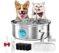 Fuente de agua para gatos, nueva fuente de agua de acero inoxidable 2026, fuente ultra silenciosa para gatos con 2 filtros, 3.2/7 L (108/244 onzas), fuentes de agua esenciales para gatos, perros (8