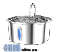 Fuente de agua para gatos PEKTACO de acero inoxidable - Fuente 3,2L para interior con indicador de nivel de agua, fuente para gatos y perros, 6 filtros + 6 esponjas