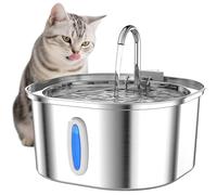 Fuente de agua para gatos PEKTACO de acero inoxidable para interior - Fuente de agua automática de 3,2 l con ventana de nivel de agua, silenciosa, dispensador de agua para perros