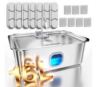 Fuente de agua para perros de 4.2 galones para perros grandes, fuente de agua grande de acero inoxidable de 16 L con bandeja para beber más profunda y ancha, dispensador automático de agua para