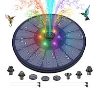 Fuente de agua solar, 3 W, con batería integrada de 1500 mAh, 6 luces LED de color, baño de pájaros, estanques