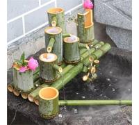 Fuente de Agua Solar de bambú con Rueda de Agua giratoria, decoración de Patio japonés for Interiores y Exteriores, Fuente de Agua Zen con for Estanque(35CM)
