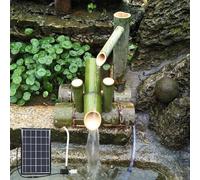 Fuente de agua solar de bambú natural, característica de cascada de jardín decorativa al aire última intervensión con panel solar, fuente de bambú, boquilla japonesa, 100% hecha a mano