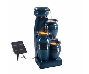 Fuente de Agua Solar en Cascada de 4 Niveles, Luces LED, 28.74", Azul. Ideal para Jardines, Patios, Balcones. Marca Teamson Home.