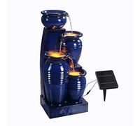 Fuente de Agua Solar en Cascada de 4 Niveles, Luces LED, 28.74", Azul Marino. Ideal para Jardines, Patios, Balcones. Marca Teamson Home.