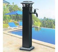 Fuente de agua vertical para jardín, grifo al aire libre con iluminación solar, dispensador de agua decorativo para riego, 65,5 x 17,5 cm, color negro