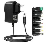 Fuente de Alimentación 12V 2A Transformador 220V a 12V AC DC Adaptador de Corriente con 8 Conectores Cargador Universal para Tiras LED Cámara CCTV Router Monitor, DC 5.5x2.1mm, 1,5M