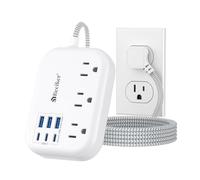 Fuente de alimentación 6 USB (3 USB C), cargador de viaje con 6 estaciones de carga USB para computadora 24 W/4,8 A y 3 enchufes, cable de extensión trenzado con conector plano 5