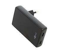 goobay 65W Flaches GAN USB C Ladegerät, Dual-Port (2X USB-C) Schnellladegerät - 90° Flat Design, ultraflach & platzsparend, für Apple, Samsung, Huawei, sowie Tablets & etc., Schwarz - 75725