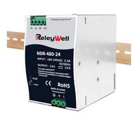 Fuente de alimentación carril DIN 24V,480W, 20A; transformador 230v a 24v led, carril DIN, fuente de alimentación 24 voltios, transformador campana, ReleyWell, NDR-480-24