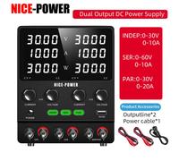 Fuente de alimentación CC de doble canal NICE-POWER 30V 10A, fuente de alimentación regulada con conmutación ajustable, serie paralela independiente 60V120V SPS3010-2KD 30V10A