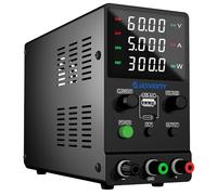 Fuente de alimentación CC Variable, 0-60V 0-5A Fuente de alimentación de Banco regulada CC con Carga rápida USB y Tipo C, Perilla codificadora,Interruptor de Encendido/Apagado de Salida Jesverty
