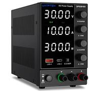 Fuente de alimentación CC Variable, Fuente de alimentación regulada por conmutación Ajustable (0-30 V 0-10 A) con Pantalla LED de 4 dígitos, Interfaz USB de Carga rápida de 5 V/3,6 A, Alarma de