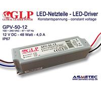 Fuente de alimentación conmutada GLP GPV-50-12, 12 V CC, 48 W, IP67.