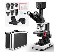 Fuente de alimentación dual: microscopios trinoculares Vabiooth Lab Compuesto de 5 MP con aumento de 40 x 2500 X con captura de imagen de software gratuito, grabación de video, medición de longitudes