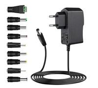 Fuente de Alimentación Universal 12V 2A, AC DC Adaptador con 9 DC Enchufes, Power Supply 100-240V 50/60Hz, Cargador DC 5.5mm X 2.1mm para Tiras LED Cámara CCTV Router WLAN Ventilador Caso Caja de TV