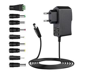 Fuente de Alimentación Universal 12V 2A, AC DC Adaptador con 9 DC Enchufes, Power Supply 100-240V 50/60Hz, Cargador DC 5.5mm X 2.1mm para Tiras LED Cámara CCTV Router WLAN Ventilador Caso Caja de TV