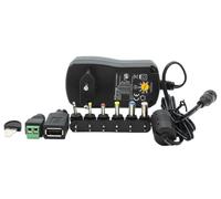 Fuente de alimentación universal, 3-12 V CC, 1,5 A, 18 W con 6 enchufes + adaptador USB y terminal