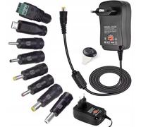 Fuente de alimentación universal 30 W 3 - 12 V ajustable 1,2 A con 8 enchufes, incluye conector micro USB LED USB 5 V enchufe europeo 1 m cable certificado CE para router, audio, juguetes