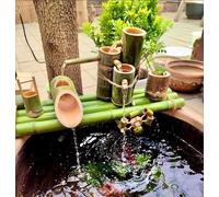 Fuente de bambú con rueda de agua para jardín, exterior, interior, estanque, decoración de peceras, bomba de circulación de agua, cuenta con elegante decoración de jardín de agua, no incluye