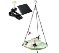 Fuente de baño de pájaro colgante solar - PP Iron ABS 23.5x25x50cm | Baño de pájaro de cascada solar con bomba Diseño de corazón Cerca de jardín Balcón Uso | Fuente de baño colgante para pájaros
