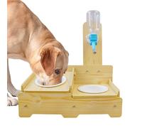 Fuente de bebida para perros | Altura ajustable de madera con 2 cuencos | Dispensador de cuenco de agua para gatos y perros - para cachorros gatito animales interior casa sala de estar balcón