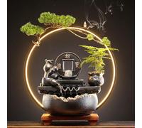 Fuente de cascada de mesa para interior con bonito elefante, decoración de fuente de agua de escritorio, anillo de luz LED, quemador de incienso de reflujo para escritorio