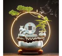 Fuente de cascada de mesa para interior con bonito elefante, decoración de fuente de agua de escritorio, anillo de luz LED, quemador de incienso de reflujo para escritorio