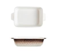 Fuente de cerámica para hornear Bandeja de cerámica rectangular con degradado color for hornear, doble asa, for uso doméstico, ideal for asar arroz al horno Molde para hornear(Bruin,Medio)