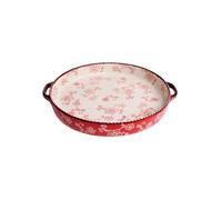 Fuente de cerámica para Hornear Home Creative Double Ear Ceramic Baking Tray, Underglaze Color, High-Temperature Resistant Multifunctional Pizza Tray Fuente de Porcelana para cazuela(Red)