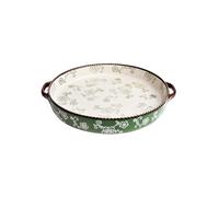Fuente de cerámica para Hornear Home Creative Double Ear Ceramic Baking Tray, Underglaze Color, High-Temperature Resistant Multifunctional Pizza Tray Fuente de Porcelana para cazuela(Green)