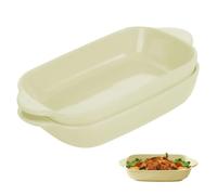 Fuente de cerámica para horno (2 unidades, forma de lasaña, rectangulares, 22,2 x 13,5 x 4,5 cm, esmaltada de colores, para lasaña, hornear, comida gourmet, resistente al calor (amarillo claro)