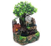 Fuente de decoración interior, fuente mesa LED cascada, resina de calidad, relajación Zen, para salón, dormitorio, café, con plantas de peces, 20 cm, altura