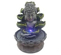 Fuente de escritorio de Buda, decoración zen, agua fluye en 3 niveles con 4 colores RGB LED, lámpara de mesa, para meditación y relajación, 20,5 x 20,5 x 28 cm