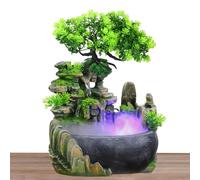 Fuente de Escritorio, Fuente de Planta Verde con LED y Atomizador, Fuentes Pequeña con Simulación de Jardín de Rocas para Habitaciones, Salas de Estar y Oficinas, Limpia el Aire (20 x 15 x 28cm)
