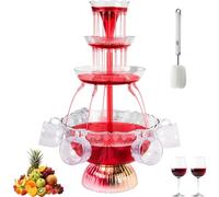 Fuente de Fiesta Transparente de 3 Niveles, Máquina de Fuente de Vino con 5 Vasos Reutilizables y 1 Cepillo, Base LED, Torre de Bebidas para Pubs, Fiestas en Casa y Fiestas de Cumpleaños
