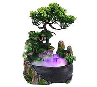 Fuente de habitación con iluminación LED, Fontana Casa Interni diseño de Fuente iluminada de poliresina con Bomba y Plantas Fuente de Agua para habitación terrario Cascada