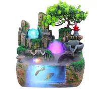 Fuente de interior - Cascada pequeña con iluminación - Fuente de mesa - Luz LED colorida - Con nebulizador - Decoración para sala de estar, dormitorio, oficina - 30 cm de altura