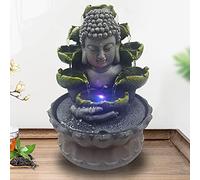 Fuente de interior de Buda Decoración Waterscape - Decoración zen de agua que fluye en 3 niveles, Feng Shui, decoración de habitación con 4 colores RGB LED para meditación y relajación, 2 W, 220 V