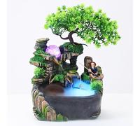 Fuente de interior de resina para jardín de piedra, fuente de mesa, fuente de agua, iluminación LED, decoración, 20 x 15 x 30 cm