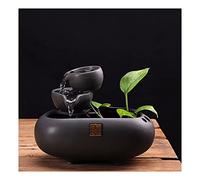Fuente de Interior Fuente de interior de cascada de cerámica de 2 pasos Fuente de agua de mesa Fuente de mesa Zen for decoración interior del hogar de oficina Fuente de 7,0 pulgadas de alto (negro) Fu