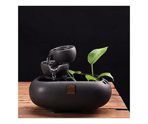 Fuente de Interior Fuente de interior de cascada de cerámica de 2 pasos Fuente de agua de mesa Fuente de mesa Zen for decoración interior del hogar de oficina Fuente de 7,0 pulgadas de alto (negro) Fu