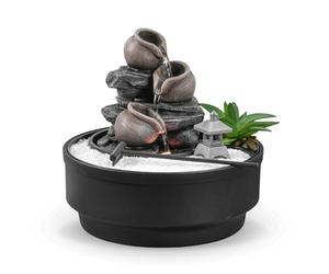 Fuente de Interior Jardín Zen, Fuente Cascada Jarra, Luz LED Colorida, Decoración Ambiente Relajante, Jardín Zen Arena Blanco, Fuente de Mesa Circuito Cerrado, H21 cm - Oasis Zen'Light