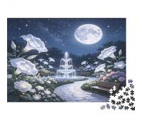 Fuente de Jardín Bajo la Luz de la Luna Puzzle de 1000 Piezas Papel para Adultos Escena Nocturna Camino Relajante Decoración Hogar Regalo 38x26cm/1000pcs