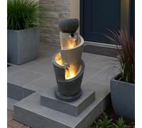 Fuente de jardín con iluminación LED de 66 cm con Fuente Decorativa para Lavabo, Fuente de Agua para Interior y Exterior, Blanco cálido, Gris, Beige