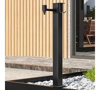 Fuente de jardín de acero inoxidable negro de 24 pulgadas con soporte de manguera independiente, grifo anticongelante, función de agua decorativa para patio y jardín