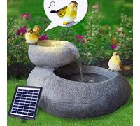 Fuente de Jardin Fuente de Agua en cascadaFuente Ornamental Pajaros Efecto Piedra para Jardin, Balcon, terraza con iluminacion Solar, Bomba, bateria de Iones de Litio y luz LED Gris
