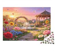 Fuente de Jardín Puzzle de 1000 Piezas para Adultos Papel Quiosco Floral al Atardecer Set de Puzzle 1000 Piezas Relajación Hogar Regalo Familia 38x26cm/1000pcs