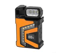 Fuente de luz dual recargable Luz de trabajo LED con base magnética Tipo C Carga COB e iluminación LED Cabezal giratorio de 180 grados Pantalla electrónica impermeable Batería larga (naranja)